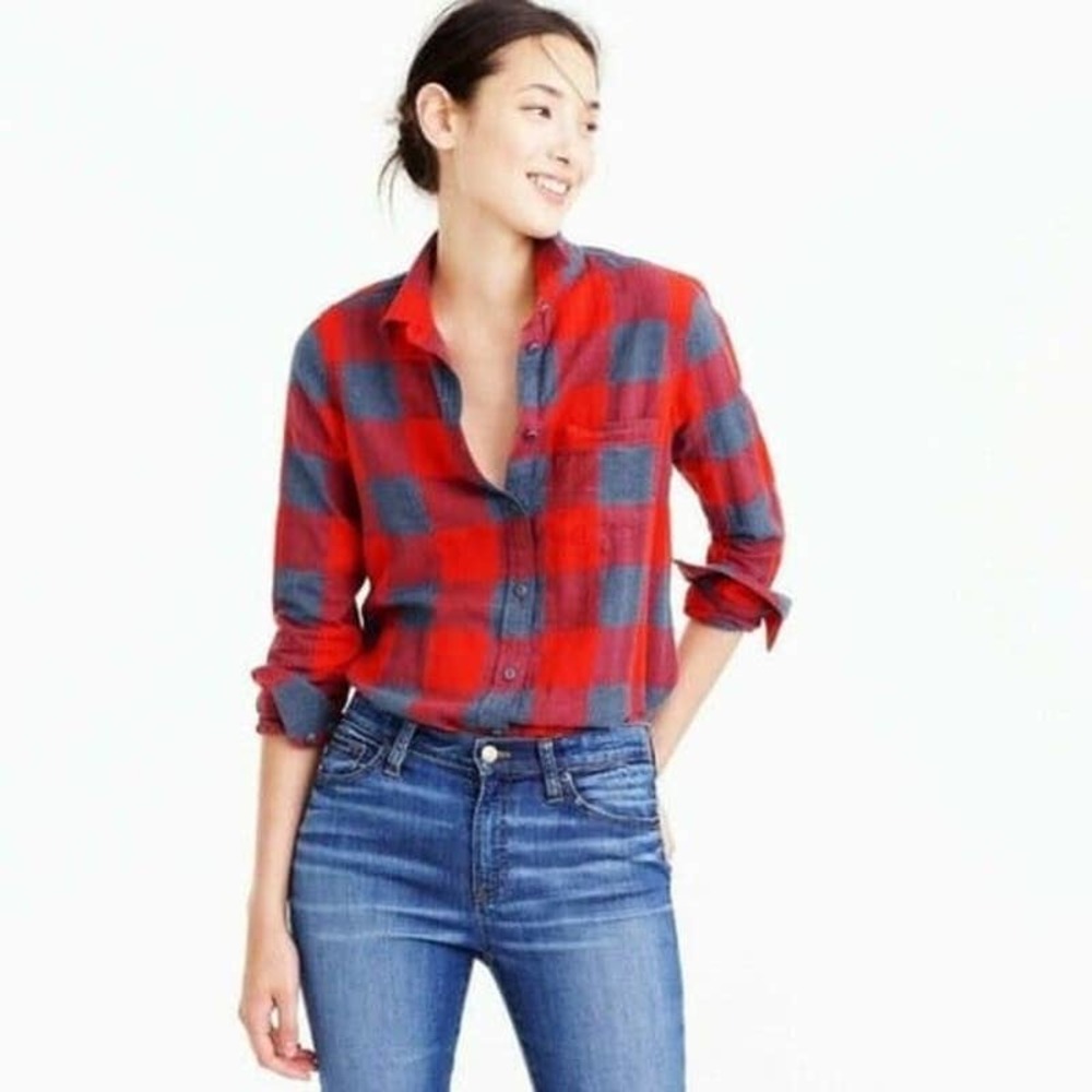 J. Crew Boy Fit Plaid Shirt Fiery Sunset Check Button Down